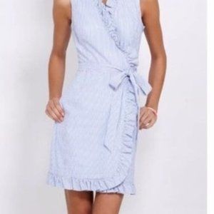 Vineyard Vines Womens Seersucker Wrap Dress Blue * White Ruffle Trim Pockets